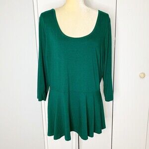 Womens Green Peplum Top 3/4 Sleeves Size M denim 24/7